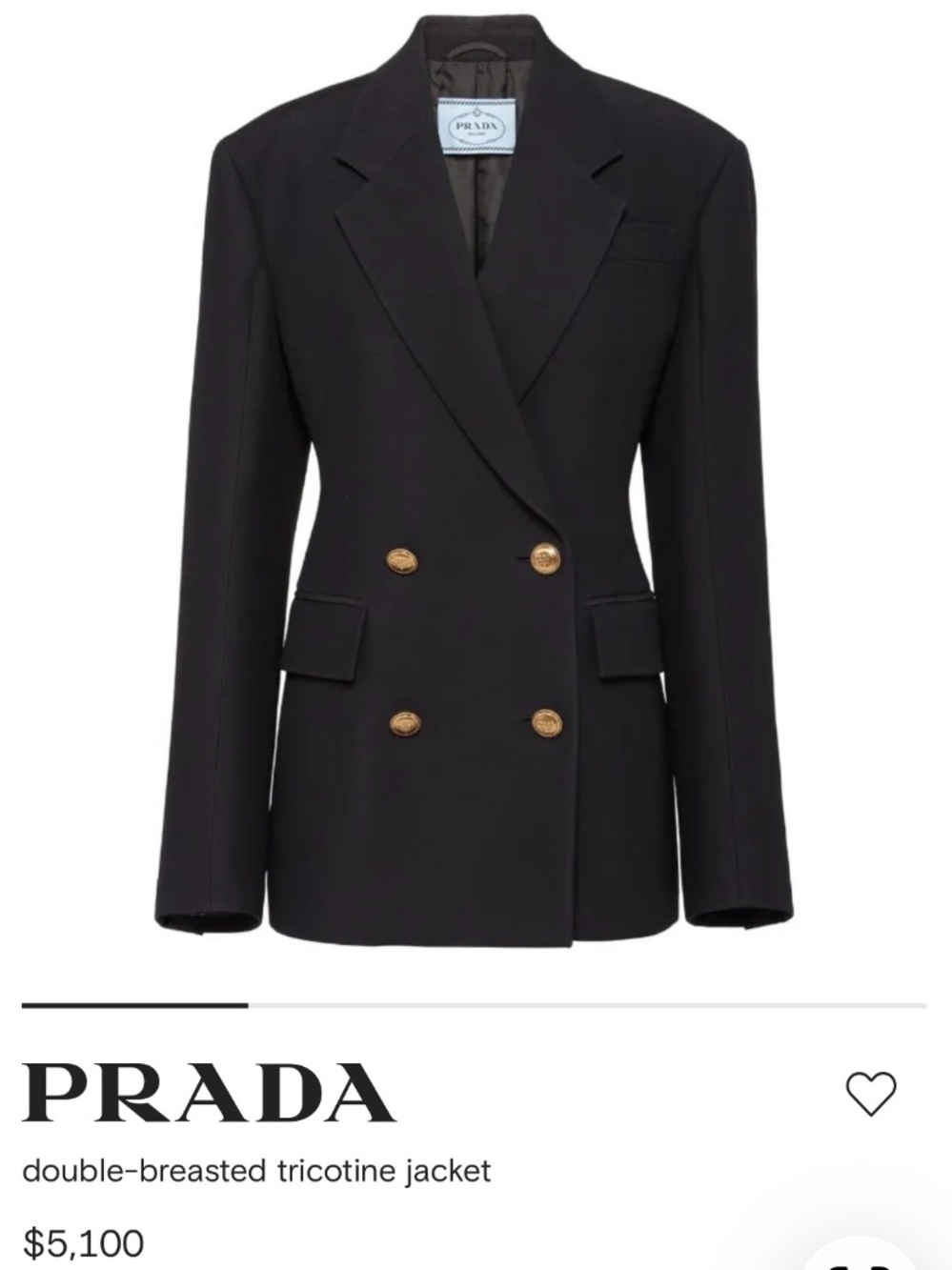 Prada Black Double-Breasted Blazer with Gold Buttons